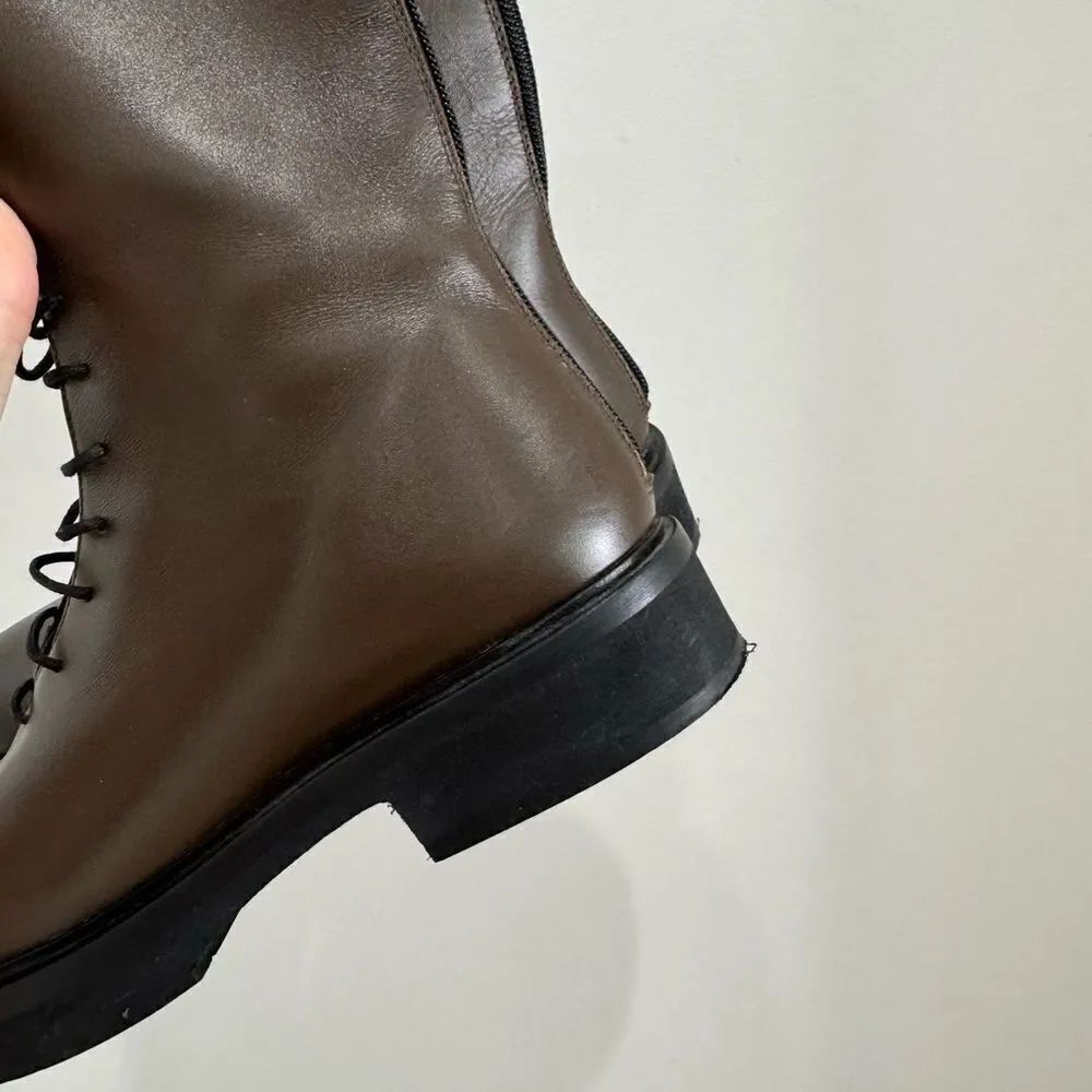 KHAITE LEATHER Lace up riding boots in brown - Picture 12 of 14